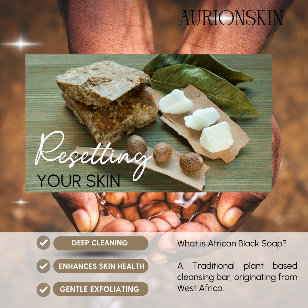 MIRA African Black Soap by AurionSkin is a traditional face and body cleanser designed to purify, rebalance, and restore the skin. Handmade in small batches with intention.